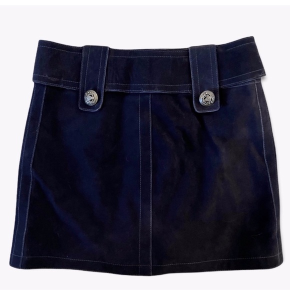 NWT Intermix Ava Navy Suede Military Skirt Sz M - Picture 2 of 5